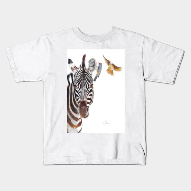 Horse Whisperer - zebra coloured pencil drawing Kids T-Shirt by Mightyfineart